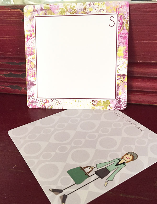 Square Notes in Pink Grunge Pattern and Cute Illustrated Girl