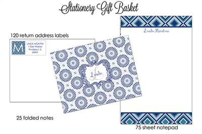 Navy Aztec Pattern Stationery Set Gift Basket