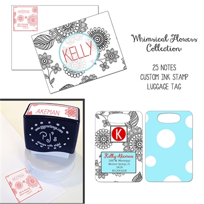 Whimsical Flowers Notes Cards, Stamp and Bag Tag Gift Basket