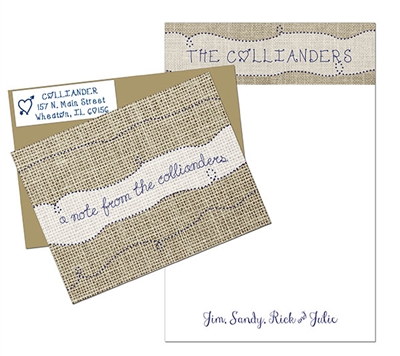 Burlap print notes, notepad & labels Gift Basket
