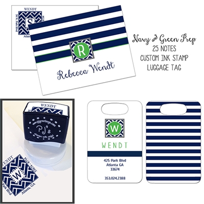 Navy Stripe Stationery, Stamp and Bag Tag Gift Basket