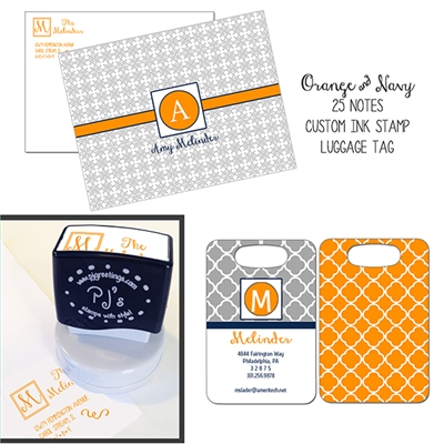 Orange/Gray Stationery, Stamp and Bag Tag Gift Basket