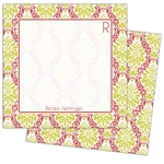 Damask (Red & Lime Green) Square Note Cards