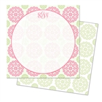 Preppy Floral Bursts (Pink & Green) Square Note Cards