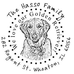 PJ Greetings' Pet Photo "we love our..." custom ink stamps can be used as an address stamp and much more.  Stamp a gift tag for gift wrapping!  Stamp a card for note writing!  A great gift idea for weddings, birthdays, housewarmings, teachers & hostesses!